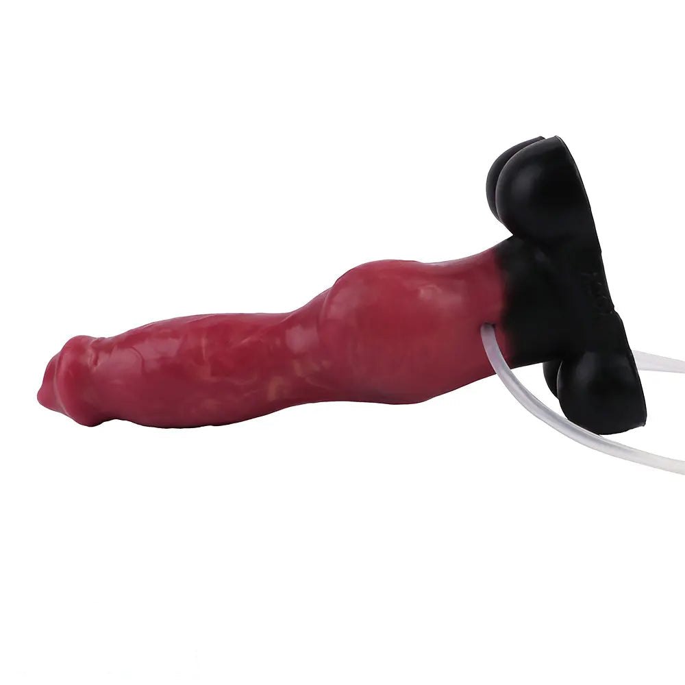 Red silicone animal dildo with inflatable knot base, photo 10