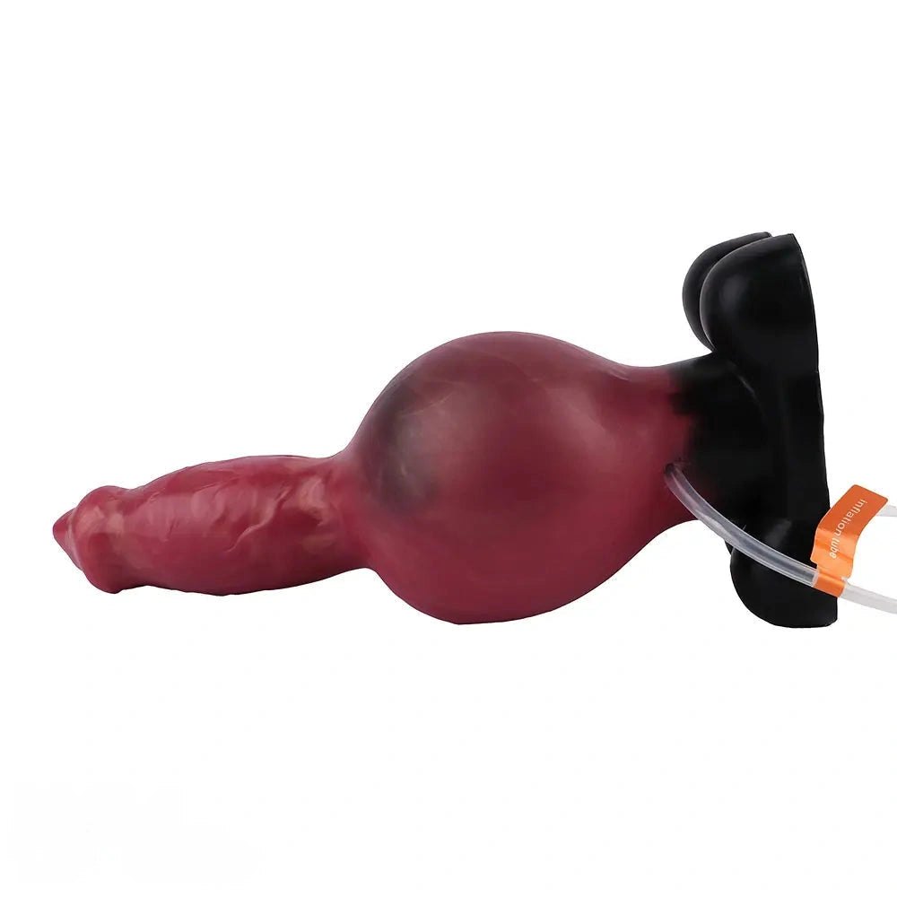 Red silicone animal dildo with inflatable knot base, photo 11