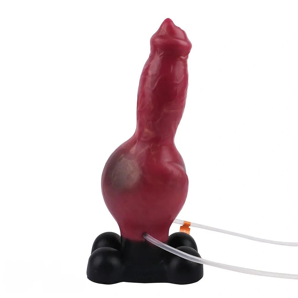 Red silicone animal dildo with inflatable knot base, photo 2