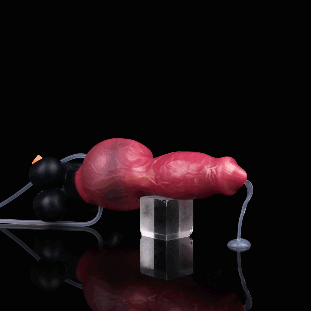 Red silicone animal dildo with inflatable knot base, photo 4