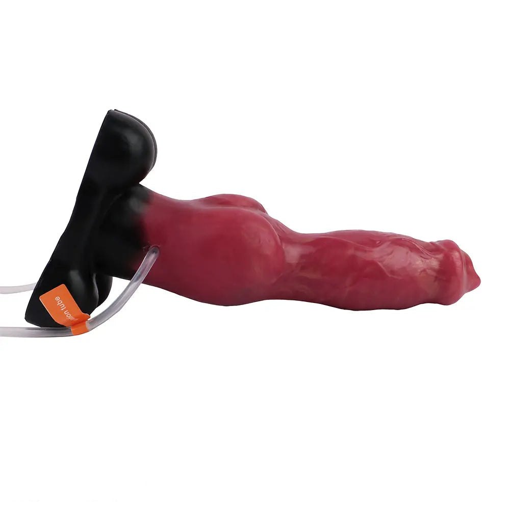 Red silicone animal dildo with inflatable knot base, photo 9