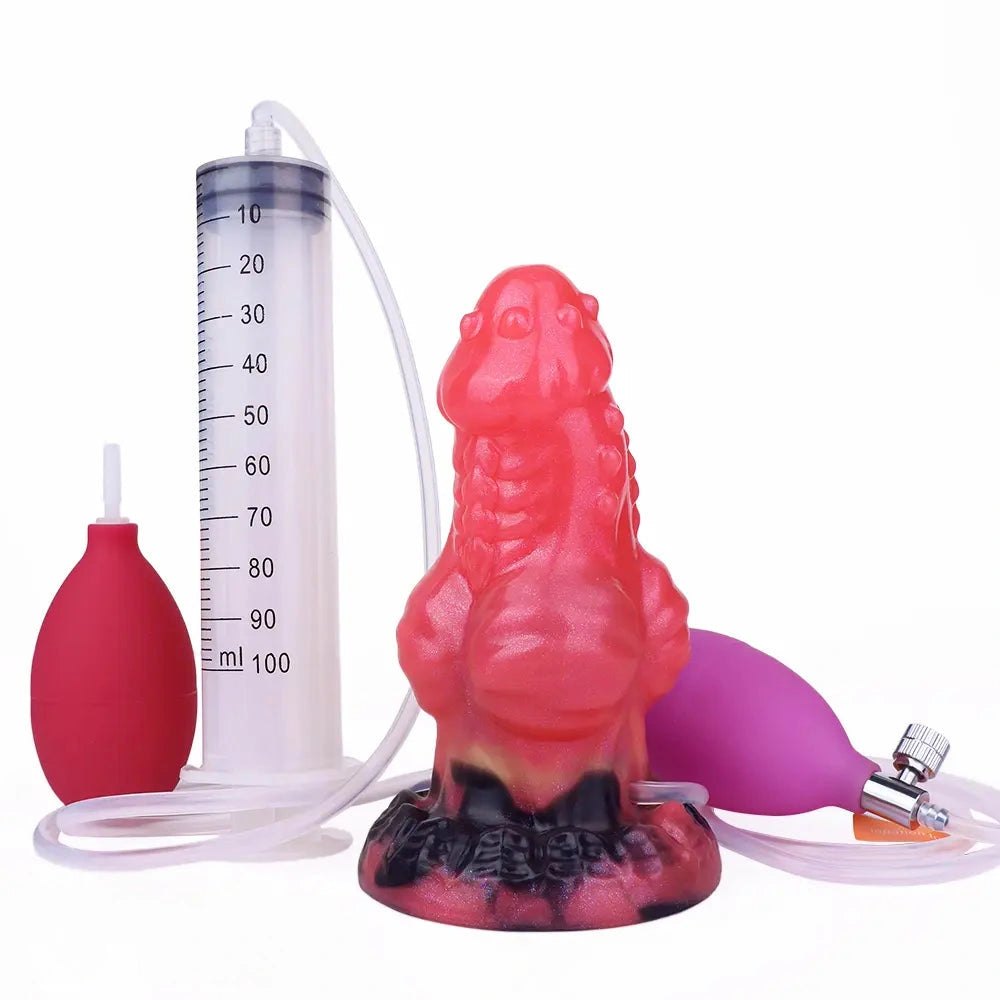 Red dragon knot fantasy dildo with fill kit, photo 1