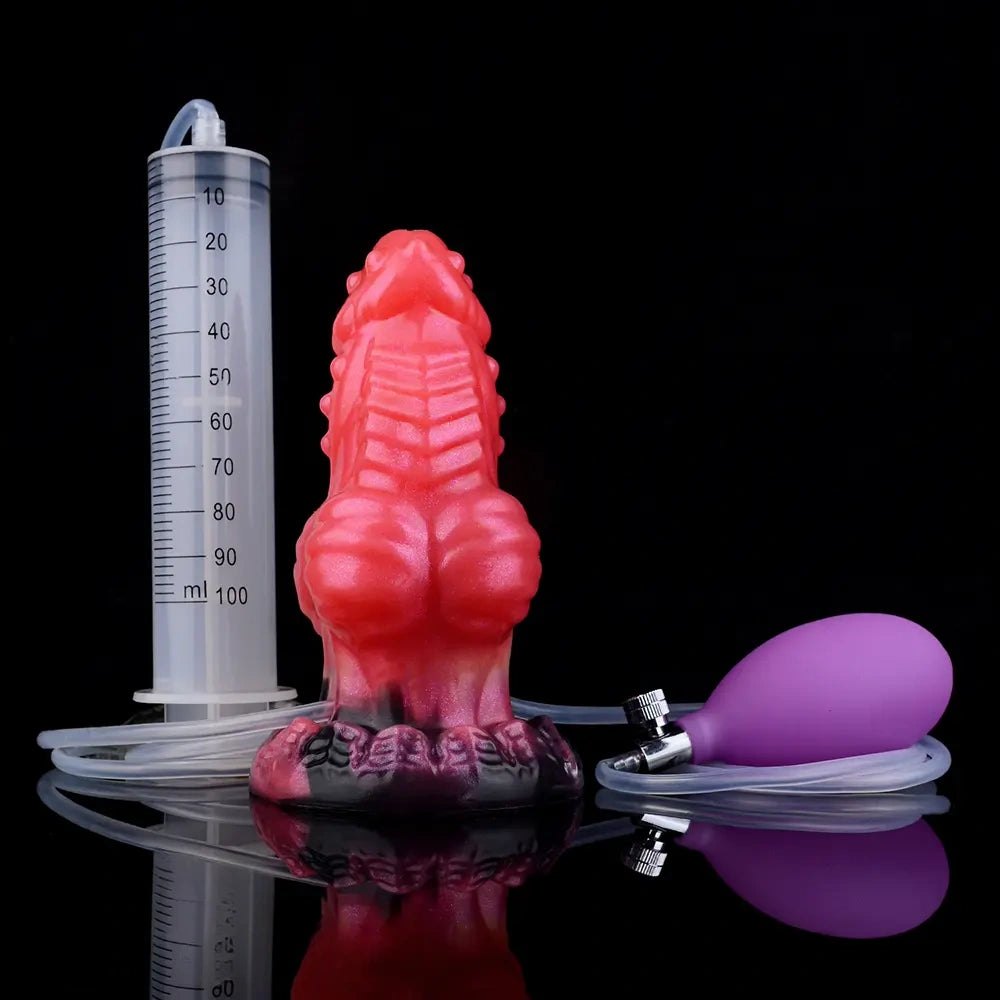 Red dragon knot fantasy dildo with fill kit, photo 17