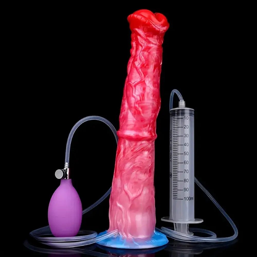 Textured knot-style silicone dildo with pump bulb, photo 1