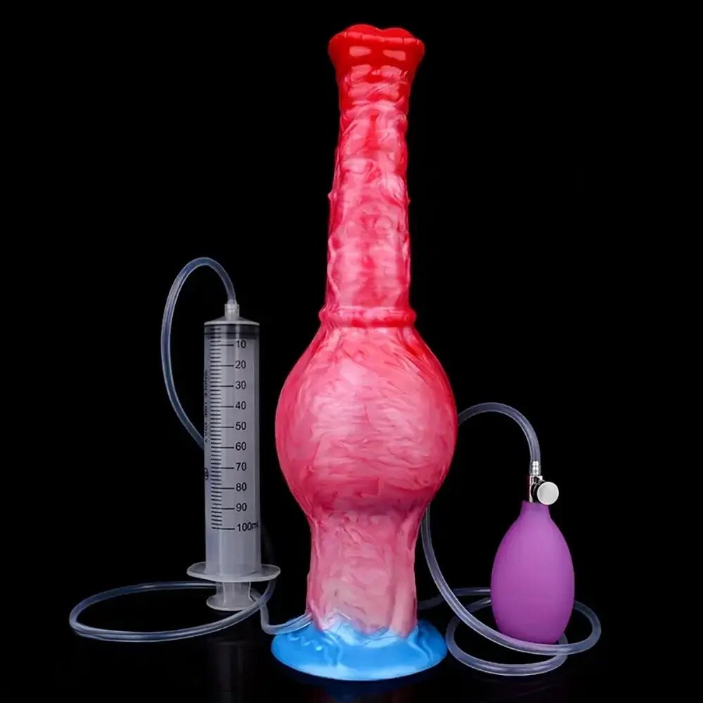 Textured knot-style silicone dildo with pump bulb, photo 10