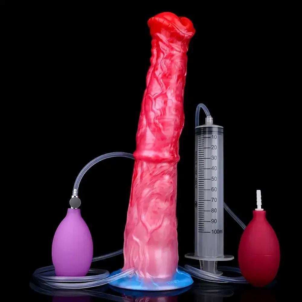 Textured knot-style silicone dildo with pump bulb, photo 12