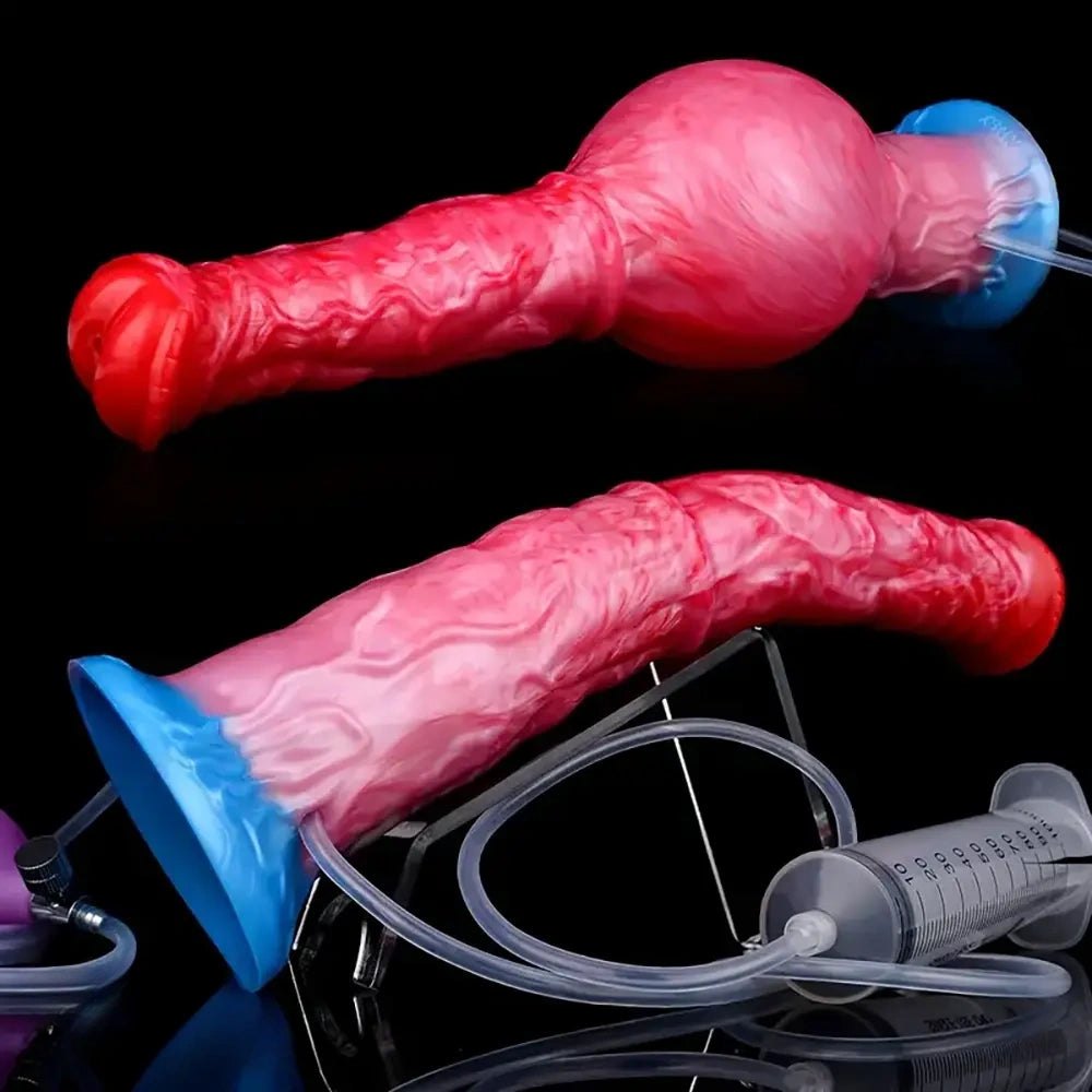 Textured knot-style silicone dildo with pump bulb, photo 13