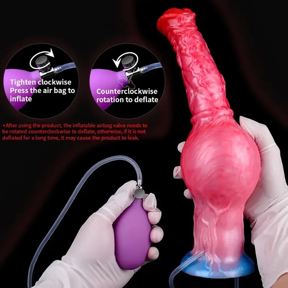 Textured knot-style silicone dildo with pump bulb, photo 14