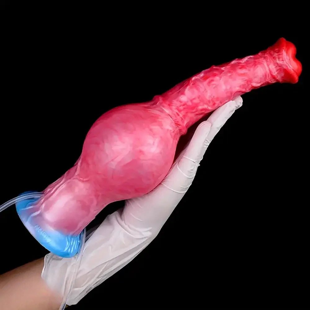 Textured knot-style silicone dildo with pump bulb, photo 2