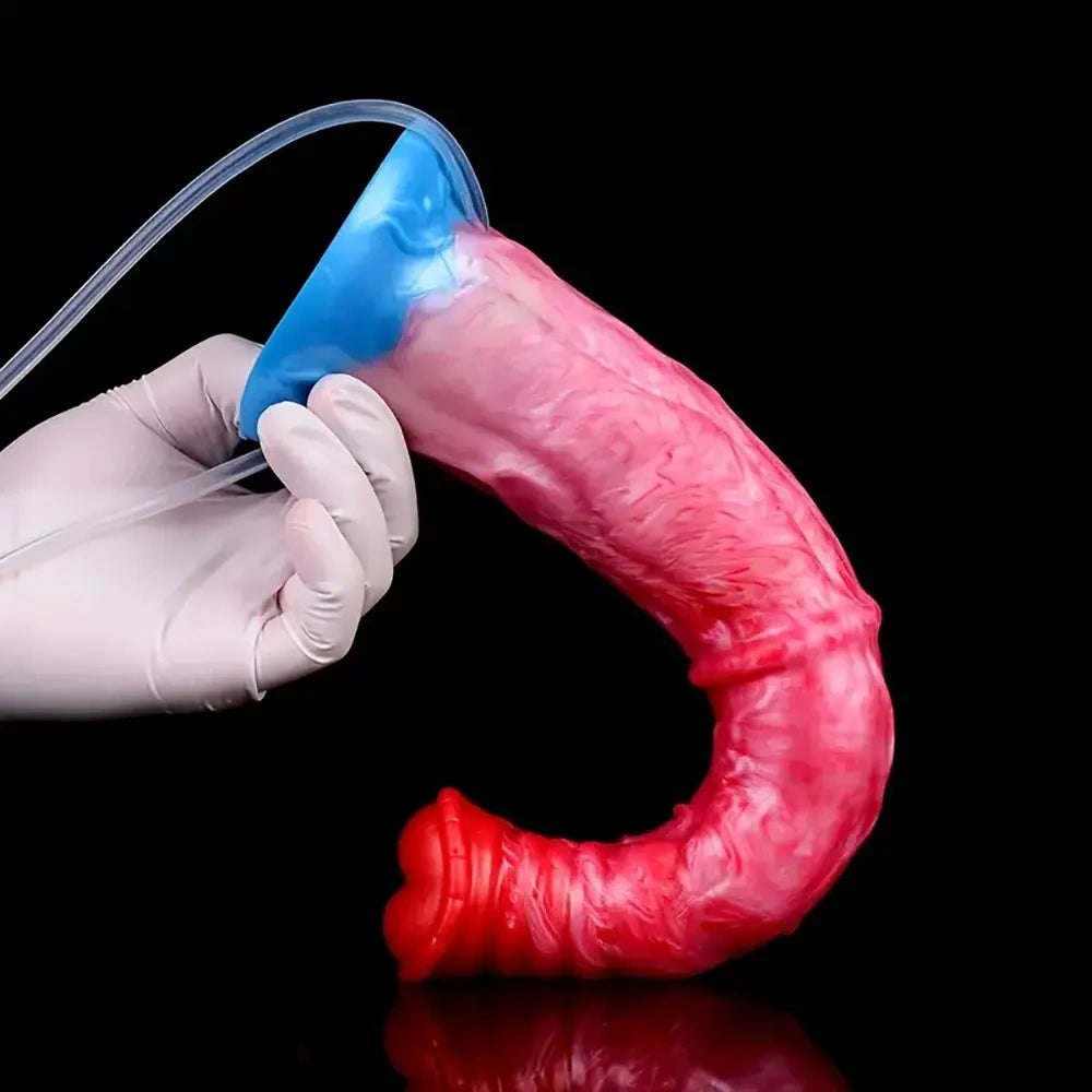 Textured knot-style silicone dildo with pump bulb, photo 3