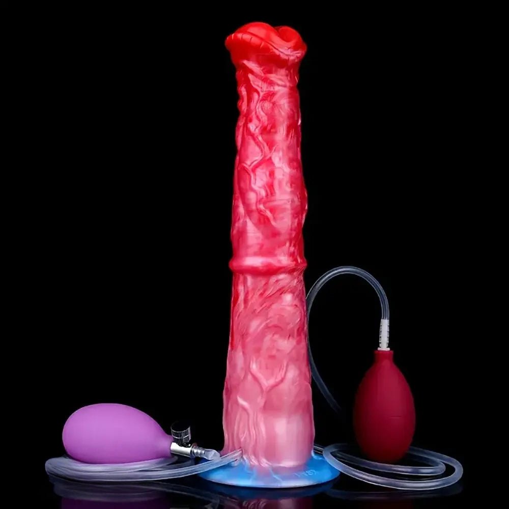 Textured knot-style silicone dildo with pump bulb, photo 4