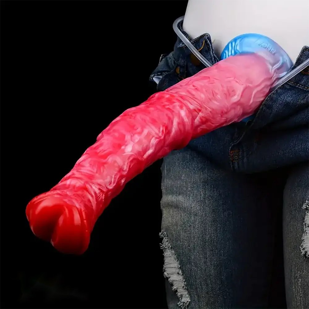 Textured knot-style silicone dildo with pump bulb, photo 6