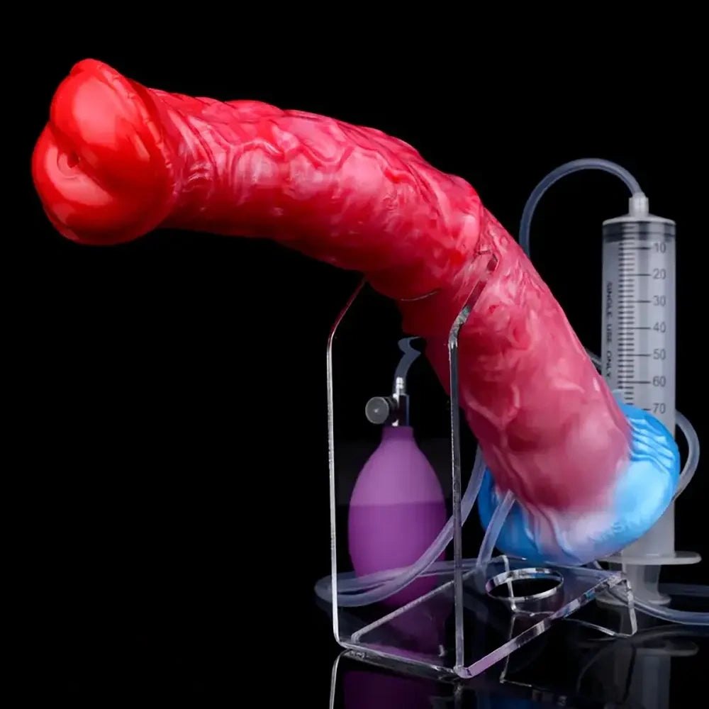 Textured knot-style silicone dildo with pump bulb, photo 8