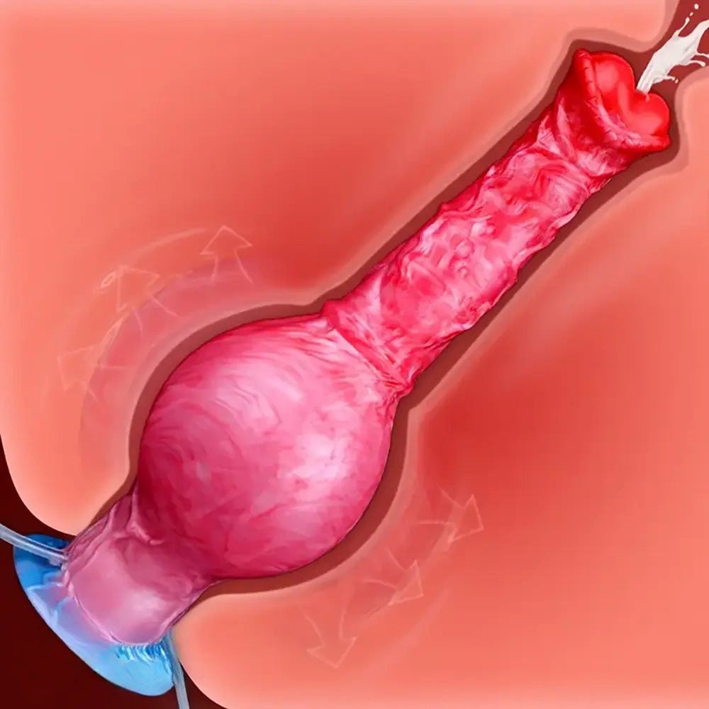 Textured knot-style silicone dildo with pump bulb, photo 9