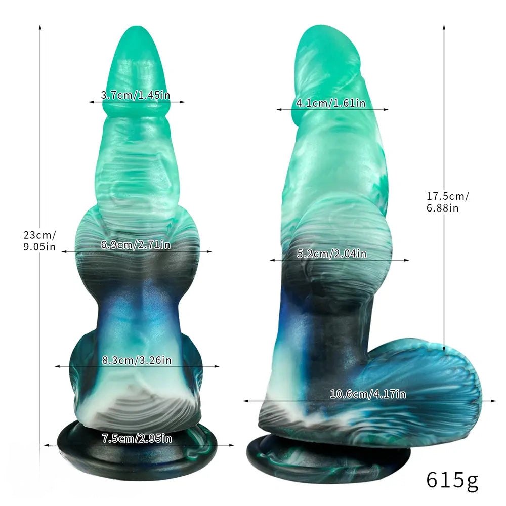 Textured knot fantasy dildo with inflatable base, photo 4