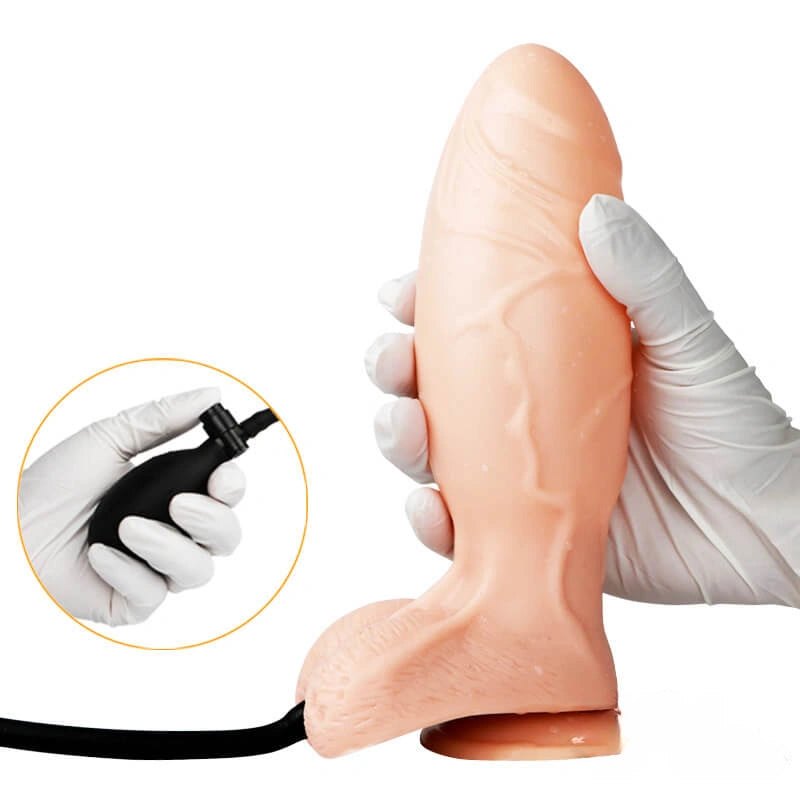 Flesh-tone inflatable dildo with pump bulb, photo 2