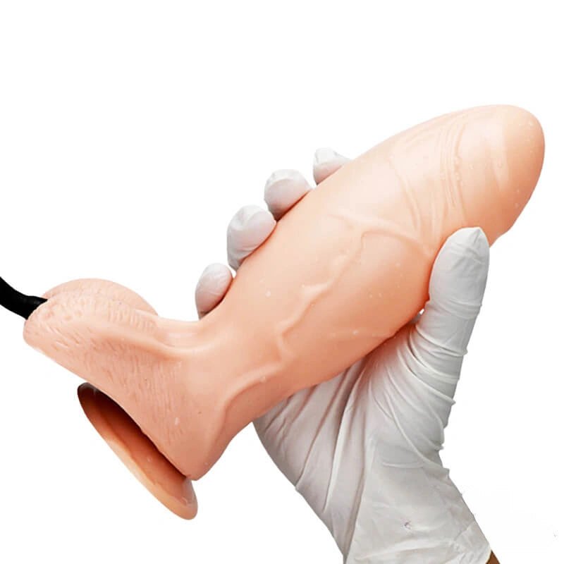Flesh-tone inflatable dildo with pump bulb, photo 4