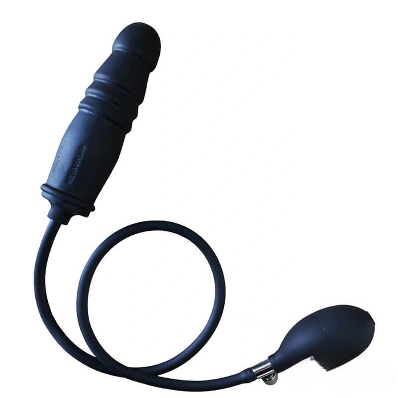 Black inflatable silicone dildo with hand pump, photo 1
