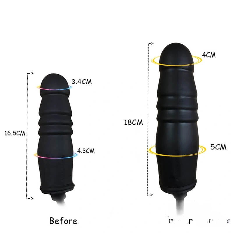 Black inflatable silicone dildo with hand pump, photo 2