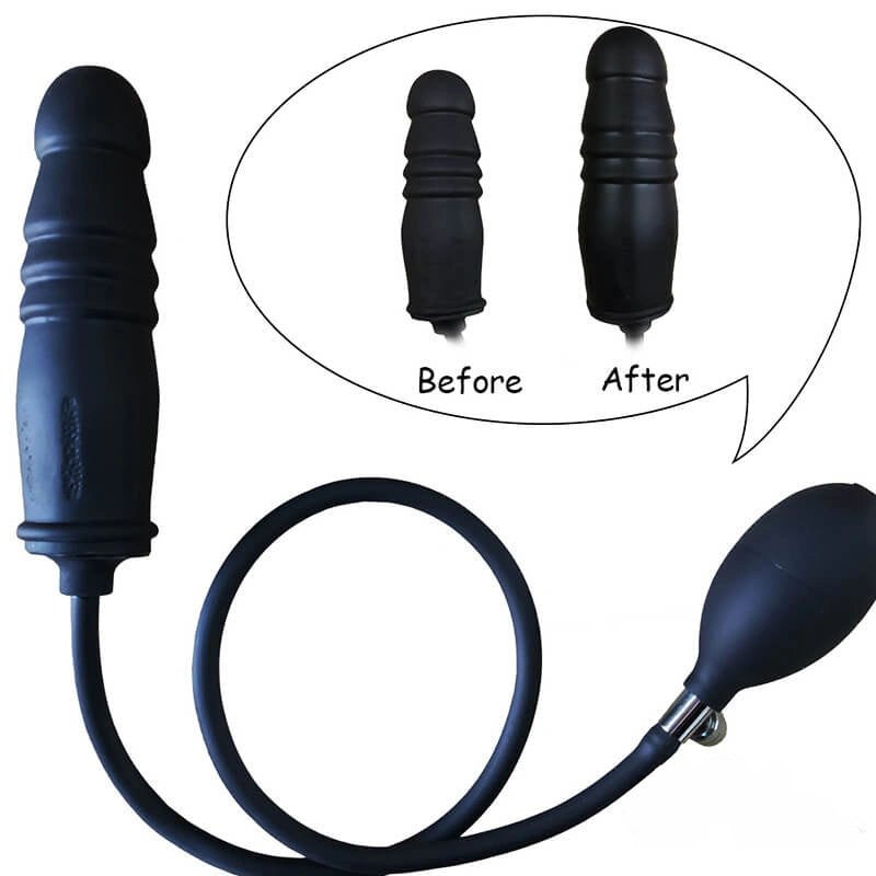 Black inflatable silicone dildo with hand pump, photo 3