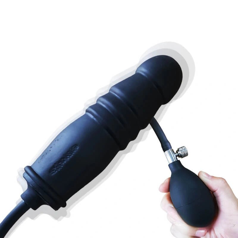 Black inflatable silicone dildo with hand pump, photo 4