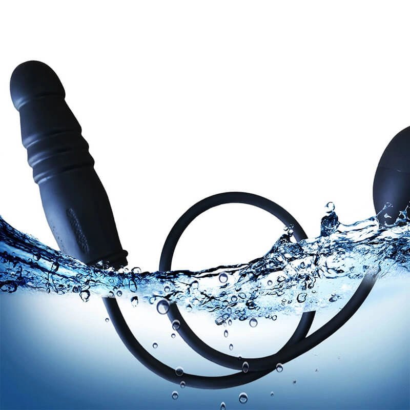 Black inflatable silicone dildo with hand pump, photo 5