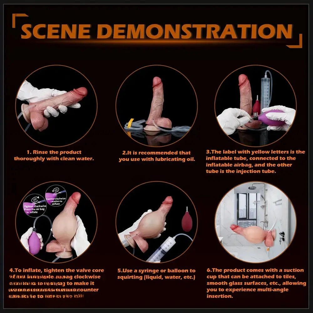Flesh-toned inflatable silicone dildo with suction cup base, photo 6