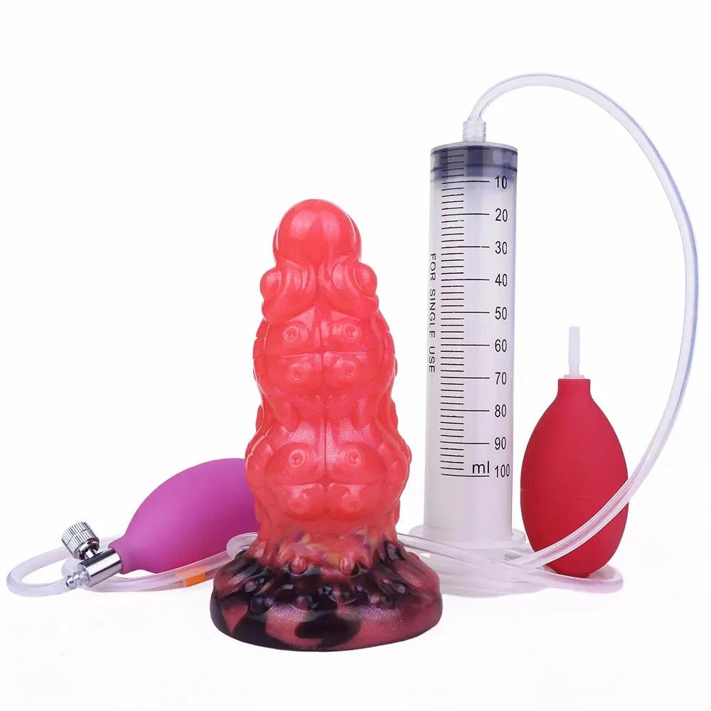 Red ridged tentacle fantasy silicone dildo, photo 1