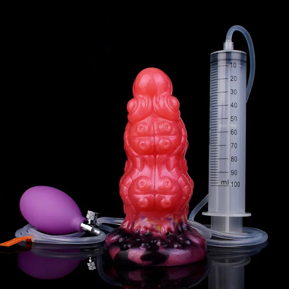 Red ridged tentacle fantasy silicone dildo, photo 17