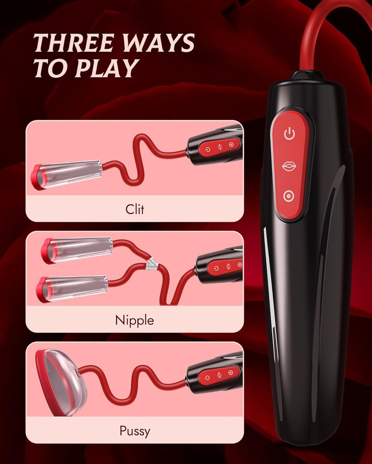 Red 3-in-1 suction pump with interchangeable cups, photo 2