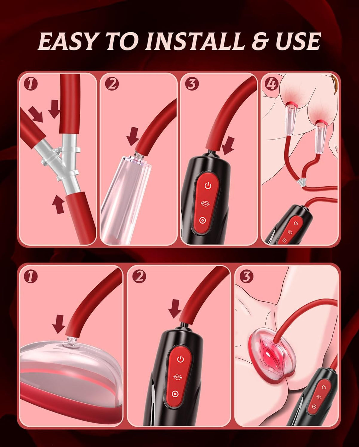 Red 3-in-1 suction pump with interchangeable cups, photo 4
