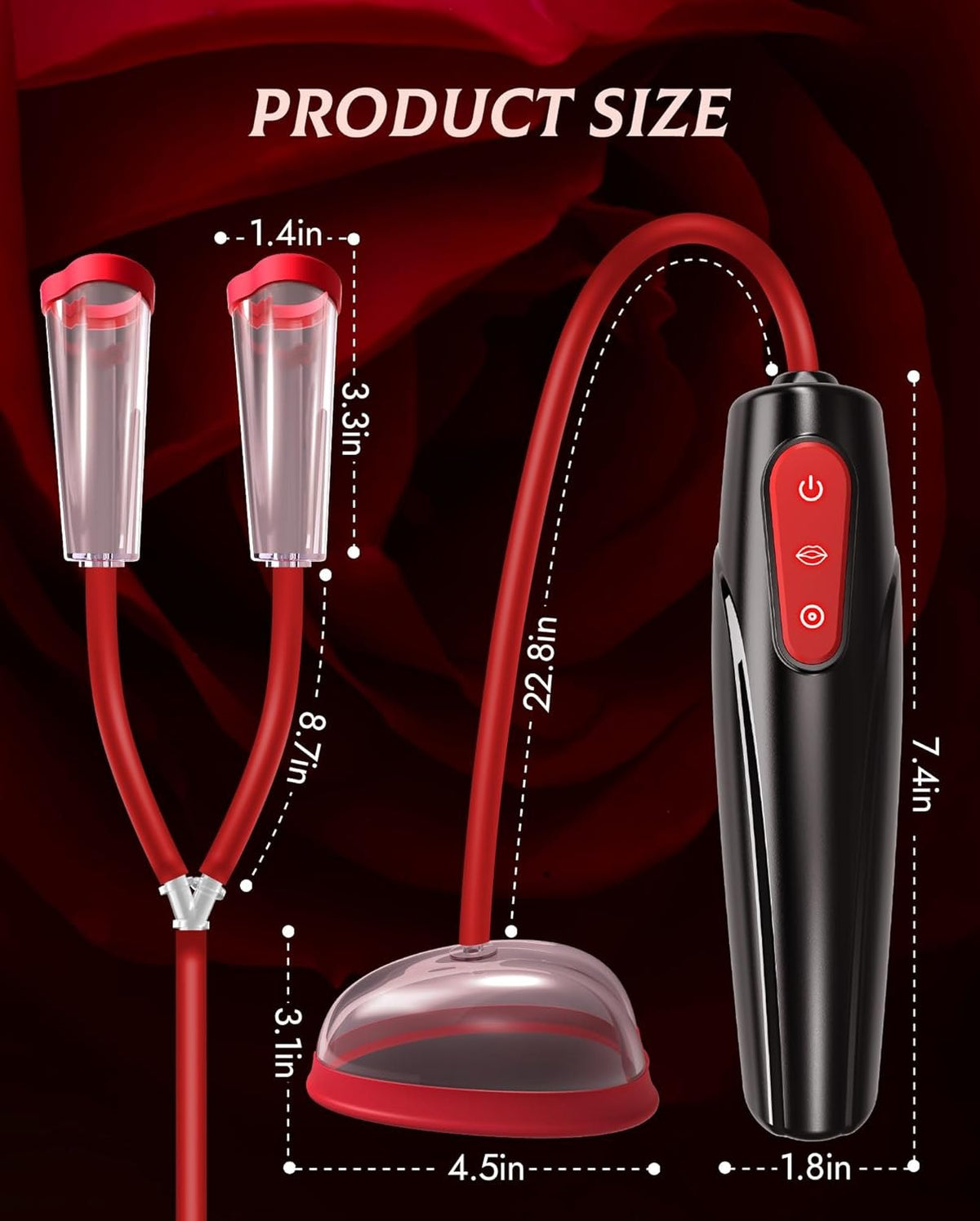 Red 3-in-1 suction pump with interchangeable cups, photo 6
