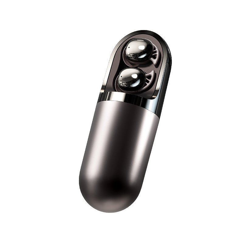 Black capsule-shaped wireless vibration massager earbuds