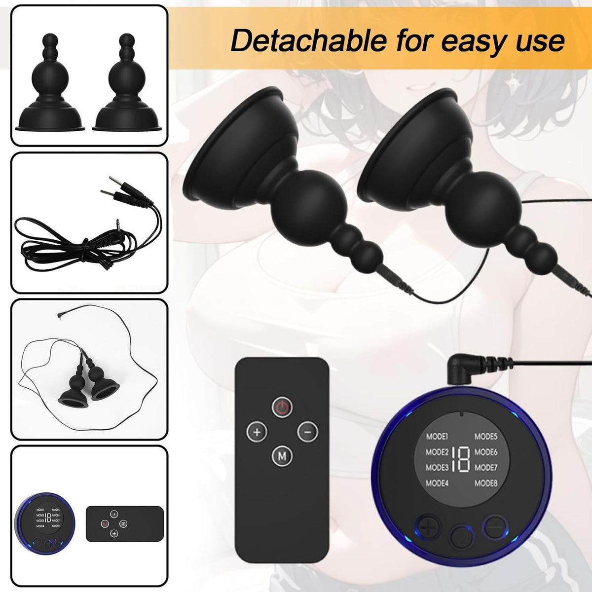 Black silicone nipple suction stimulator pair, photo 3