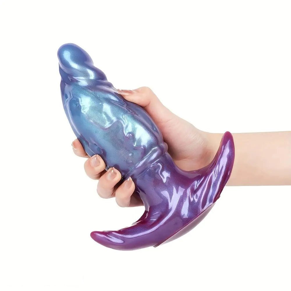 Blue-purple iridescent silicone anal plug, photo 1