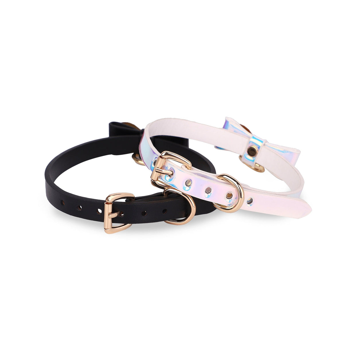 Iridescent gold bow PU collar and leash set, photo 4
