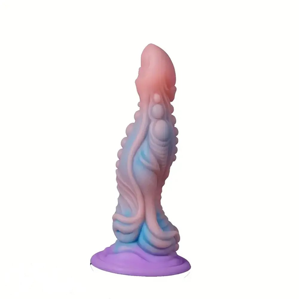 Iridescent purple and blue ridged fantasy dildo, photo 1
