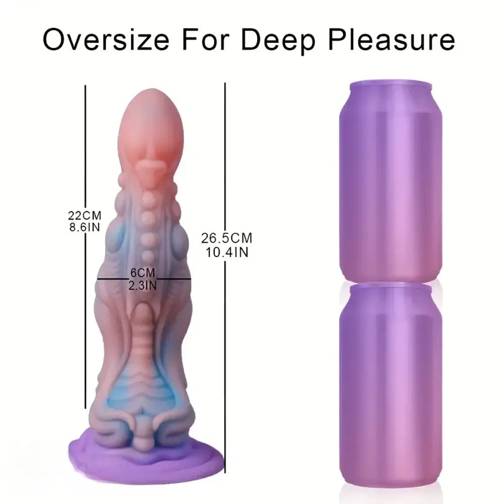 Iridescent purple and blue ridged fantasy dildo, photo 5