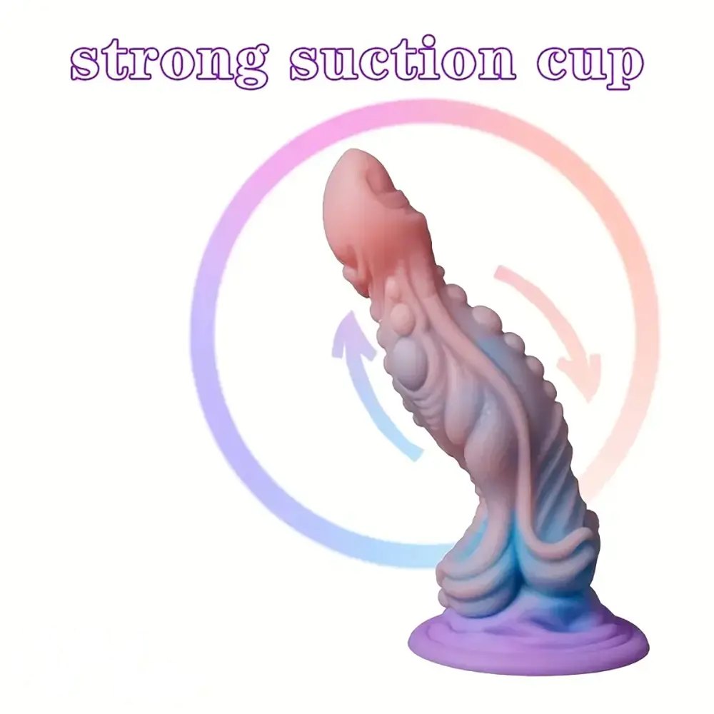 Iridescent purple and blue ridged fantasy dildo, photo 6