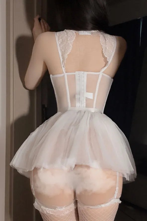 Ivory lace corset tulle bridal chemise, photo 6