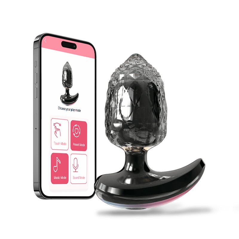 Black jeweled app-controlled anal plug, photo 1