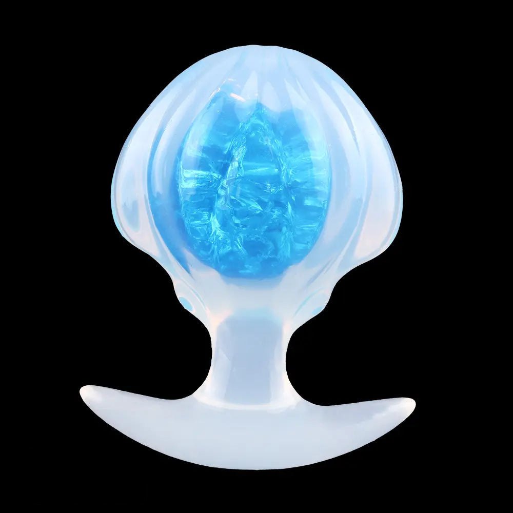 Blue jeweled silicone butt plug with flared base
