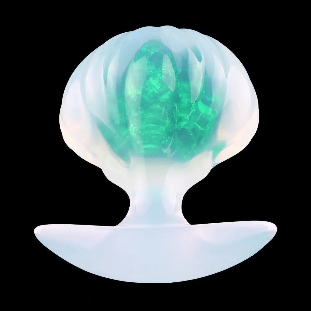 Green jeweled silicone butt plug with flared base