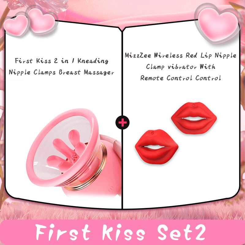 Pink breast massager and red lip nipple clamp set, photo 1