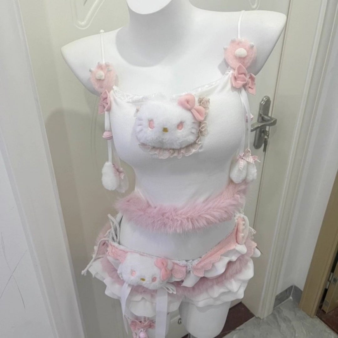 Kitten suspender top shorts lingerie set, photo 2