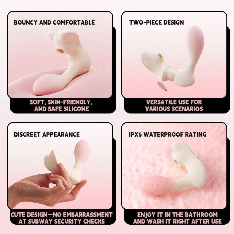 Pink kitty shaped wearable suction and vibration toy, photo 5