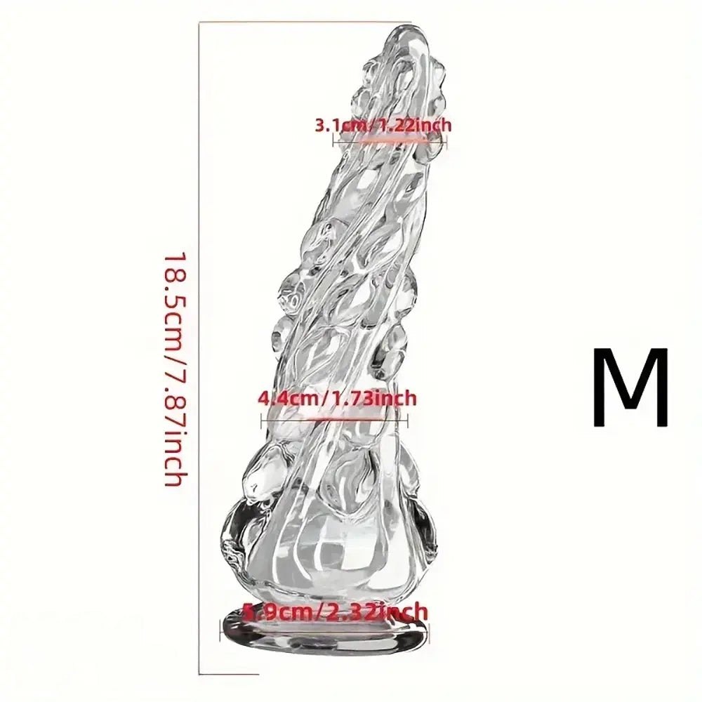 Clear knobby spiked textured dildo with suction cup base