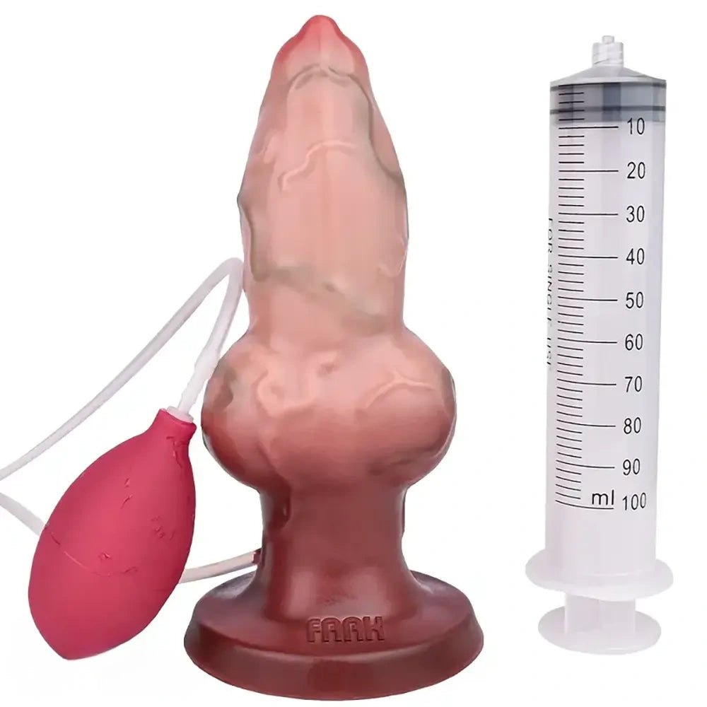 Flesh tone silicone knotted squirting dildo, photo 1