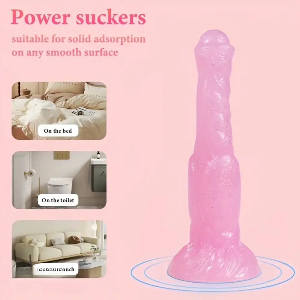 Pink PVC animal-style dildo with knotted base, photo 6