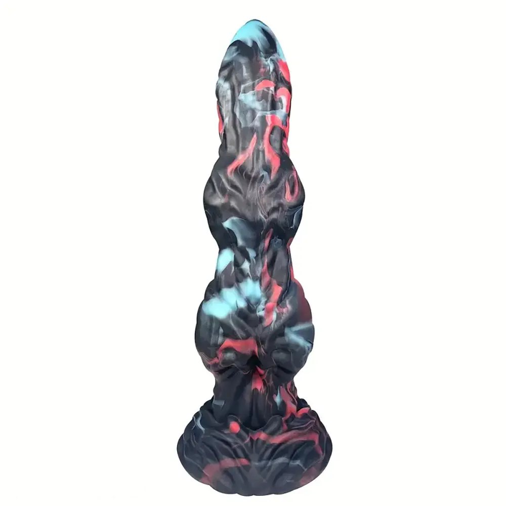 Mottled black and teal knotted animal dildo, photo 1